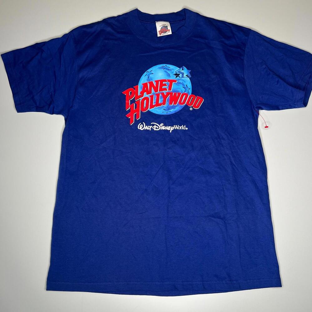 Vintage Planet Hollywood Walt Disney World T-Shirt Blue Size L Made in USA 90s T